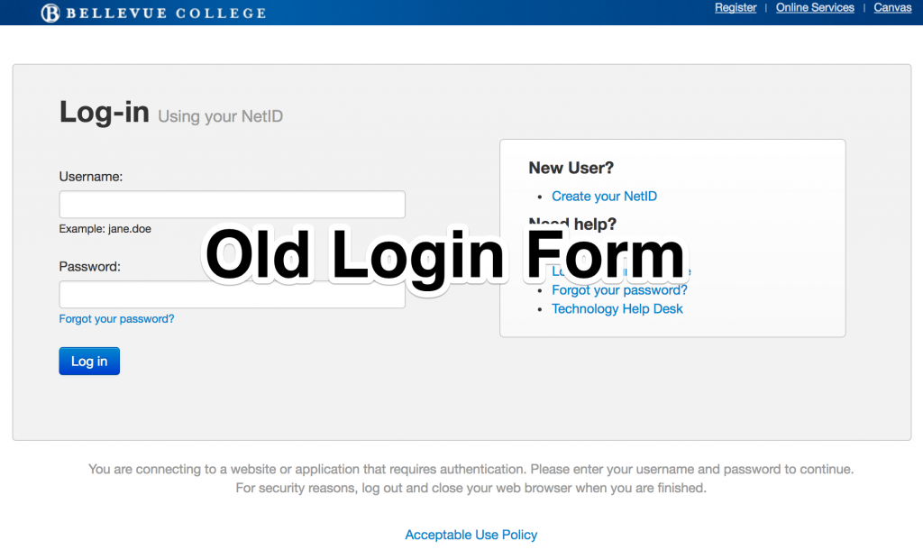 Screenshot of old BC login form